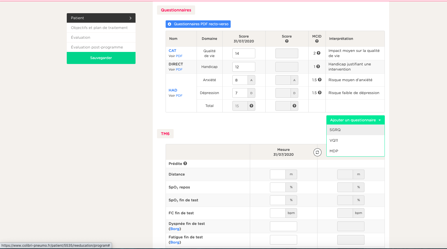 Module de réhabilitation respiratoire